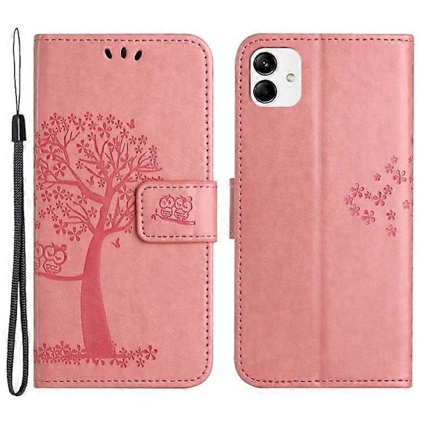Kompatibel med Motorola Moto G14 4G Ugle Tre Trykt Telefondeksel PU Lær Stå Lommebok Etui Pink