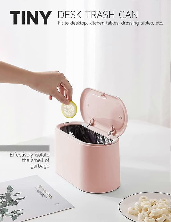 Mini Soptunna med Lock - Avtagbar Liten Soptunna (rosa)