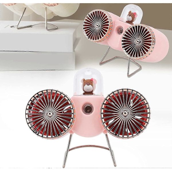 USB Bordventilator Stærk Vind Bordventilator Natlampe 3 Hastigheder Dobbelt Blad Design Til Soveværelser (pink)