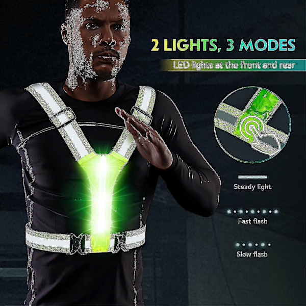USB Oppladbar LED-vest med sikkerhetsindikator og refleksbelte, løpevest med 3 lysmoduser og 360 graders lysvinkel, for jogging-Z