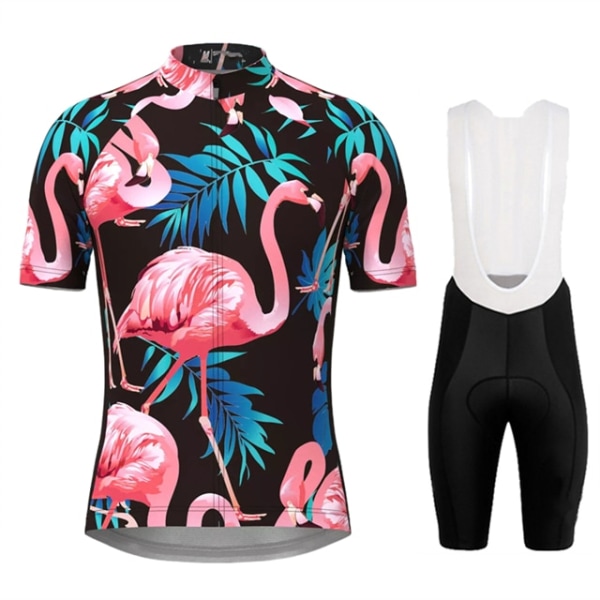 Miesten Hawaiian Tropical Flamingo Print Pyöräilypaitasarjat Lyhythihaiset Pyöräilyvaatteet MTB Ropa Ciclismo Bib Pant Pyöräilyvaatteet 5 XL