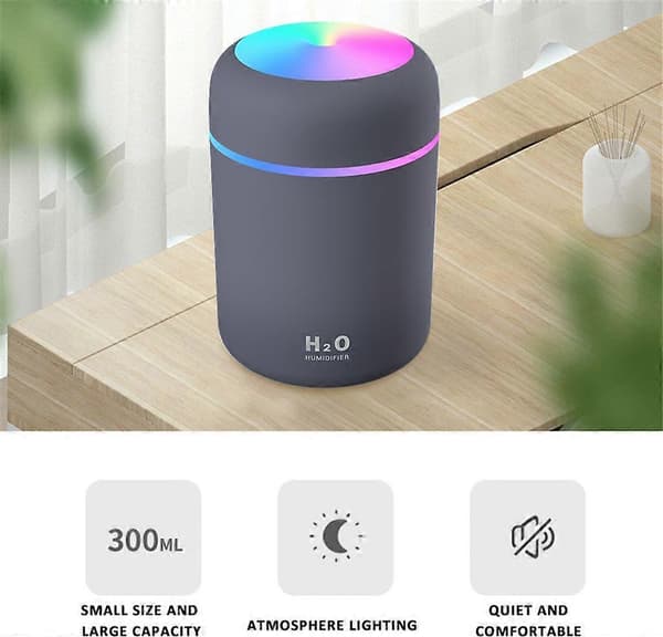 300 ml LED luftfugter, USB aromaterapi renser, bil luftrenser, farve LED lys, hvid