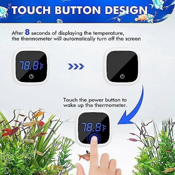 Akvarium Termometer, Digital Fisk Tank Termometer med LED Touch Display Skärm, Extern Temperaturmätning, Hög Precisionssensor