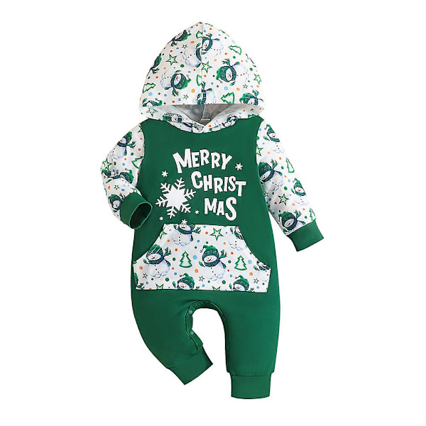Vastasyntynyt baby , lapset 1. joulua, hyvää joulua, hupullinen pitkähihainen haalari Body-asu Green 6-9M