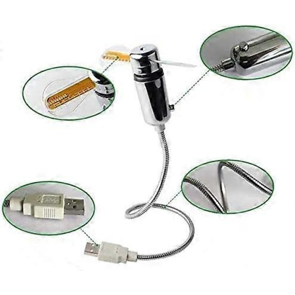 Ny USB-urblæser med realtidsur og temperaturvisningsfunktion, sølv, 1 års garanti (temperatur og ur)