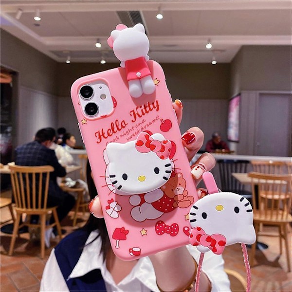 Kawaii Telefoncover til iPhone 13 Mini Sødt Tegneserie Silikone Beskyttelsescover til Kvinder & Piger Pink
