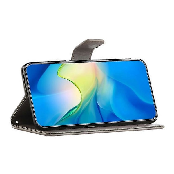 Kompatibelt för Samsung Galaxy A24 Präglat Fjärilsblomma Mobilskal PU Läder Plånboksställ Telefonskydd med Rem Grey