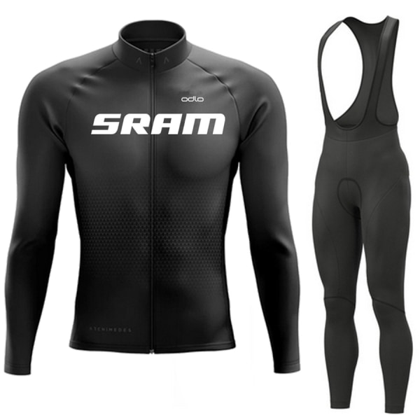 SRAM Pro Autumn Cycling Jersey Set Cykel Sportkläder Kostym MTB Uniform Ropa Ciclismo Road Bike Kläder Bicicleta Long Bib Byxor Black S