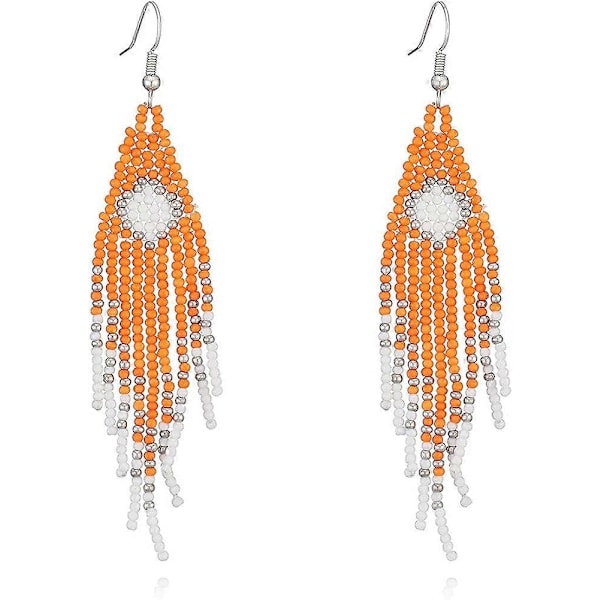Heyone Lange Øredobber med Perler og Dusker   u2013 Store Bohemske Native Statement Perleheng Øredobber for Kvinner, Store Boho Statement Håndlagde Perleheng Fri