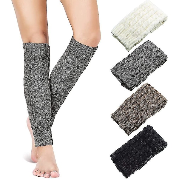 4 paria kaapelineulotut jalkalämmittimet, naisten talvineulotut pitkät leggingsukat