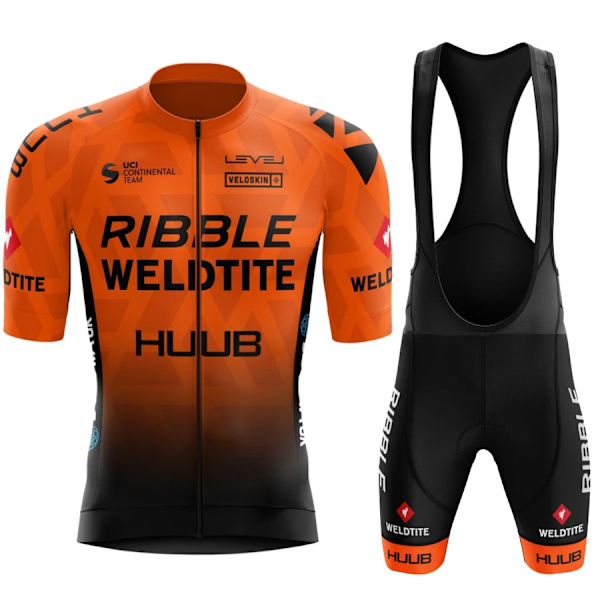HUUB Team Cycling Jersey + Bib shortsit Set 2023 Miesten Maastopyöräily Vaatteet Lyhythihainen Puku Urheilu MTB Pyörän harjoitusasu Orange-Bib Asian size-4XL