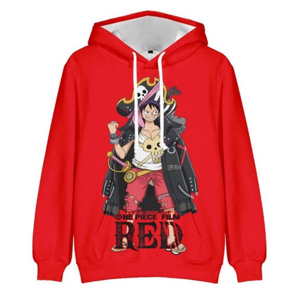 2023 Ny Anime One Piece Casual Huvtröja 3D digitalt tryck red 2XL