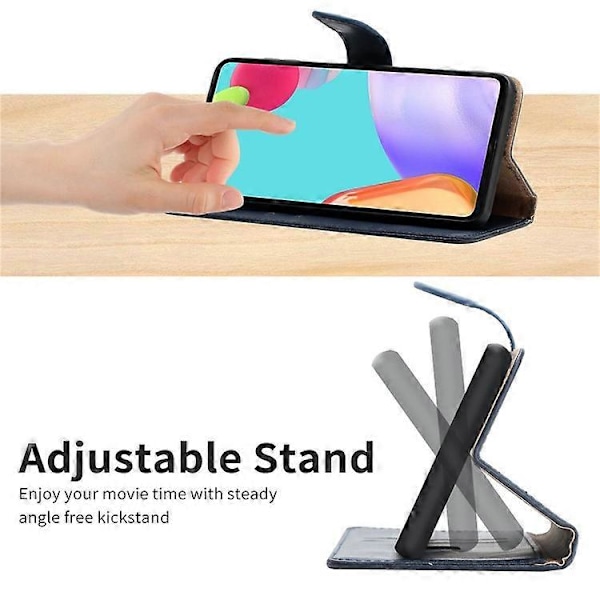 HT02 Kompatibelt Plånboksfodral i Äkta Koläder med Ställ för Honor 90 Lite 5G / X50i 5G Blue