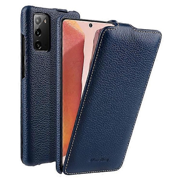 MELKCO Kompatibelt Skal för Samsung Galaxy Note20 / Note20 5G Äkta Läder+PC Vertikalt Flip Fodral DarkBlue