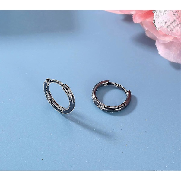 3 Par Små Brusk Hoop Øredobber For Kvinner Menn, Hypoallergenisk Sterling Sølv Post Huggie Øredobber, 8/10/12mm Svart-8/10/12mm -