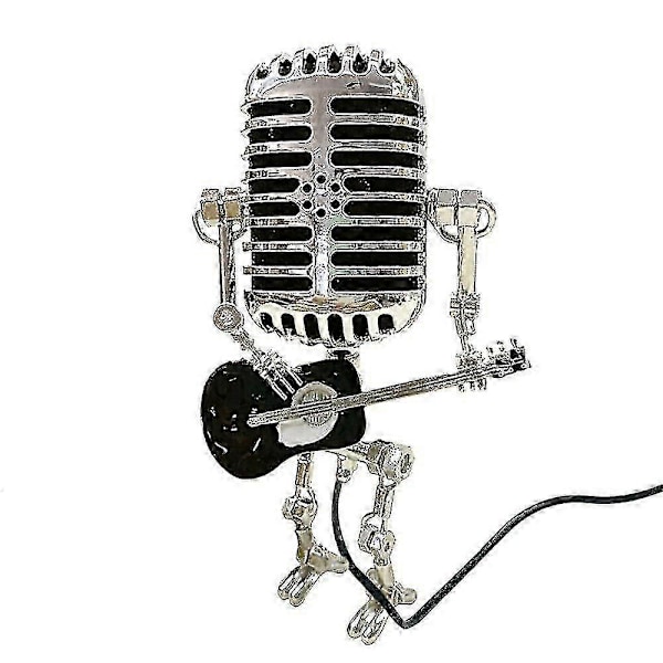 USB Retro Stil Mikrofon Robot Lampe Holder Gitar Med Lys Vintage Hjemmedekorasjon