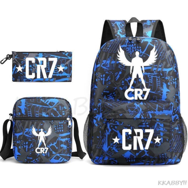 CR7 Skolväskor 3st Stor bokryggsäck för tonåringar Pojkar Flickor Resebärbar dator Mochila Escolars Black