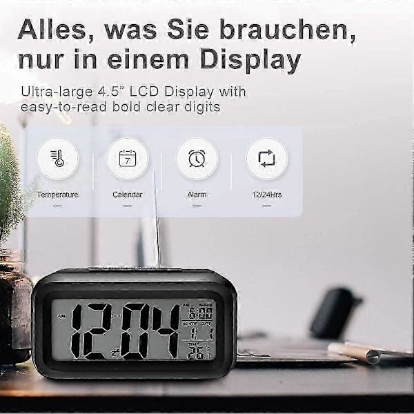 Digital Väckarklocka, Sovrumsklocka, Batteridriven Bordsklocka, Digital Klocka med Smart Nattlampa, 12/24 Timmar Visning Snooze Funktion