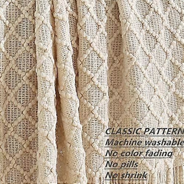 Hjemmeinnredning Rustikk Sofa Stol Seng Teppe, Mykt, Varmt, Komfortabelt og Lett, Egnet for Vår- og Sommerreiser (127,7cm X 152,4cm Beige/Elfenben)
