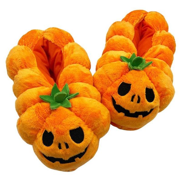 Fuzzy Pumpkin Tofflor Halkfria Vinter Plysch Hus Tofflor Söt Vinter Varm Halloween Slides Mjuka sovrumsskor