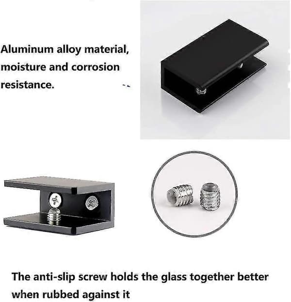 8 stk. firkantede glashyldeholdere i aluminiumslegering (egnet til 5-8 mm tykt glas) sort yu