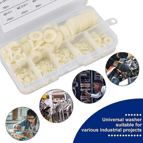 500 Stycken Plastbrickor Nylon Plattbrickor M2/m2.5/m3/m4/m5/m6/m8/m10 Vit