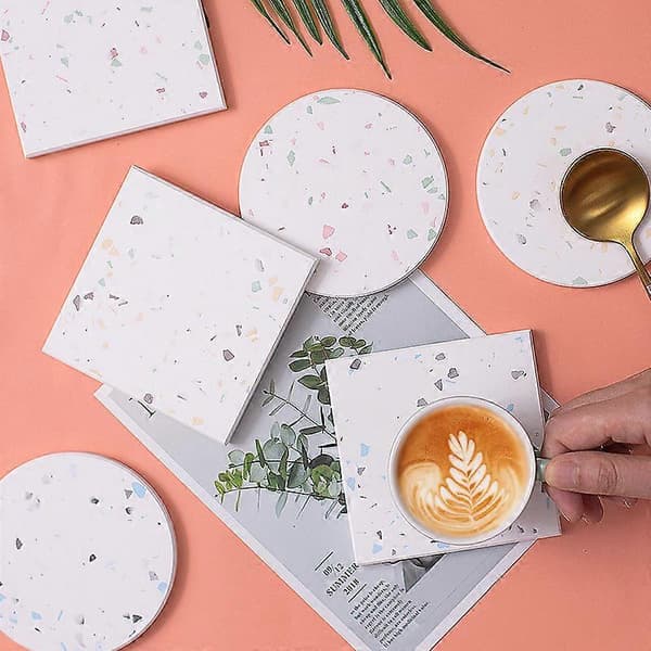 Coaster lavet af kiselgur + terrazzo, stærk vandabsorption, terrazzo-elementer, stilfuldt enkel, rund 03