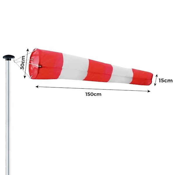 Vindsocka för utomhusbruk, Vindriktningsindikator i rött och vitt 150cm Upphängning Vridbar, Väderbeständig, Vindriktningsvisare