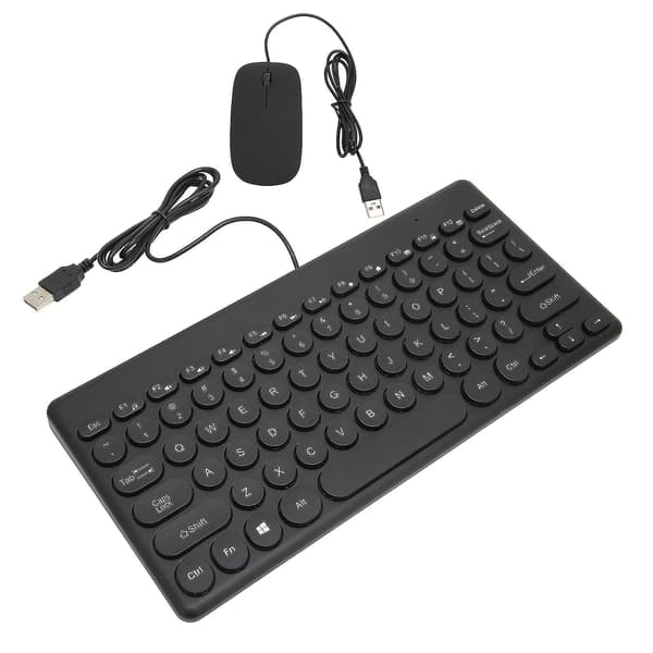 Ergonomisk tastatur- og mus-sæt, strømbesparende, 78 runde tastehætter, 4 museknapper, kablede computertilbehør - Sort.