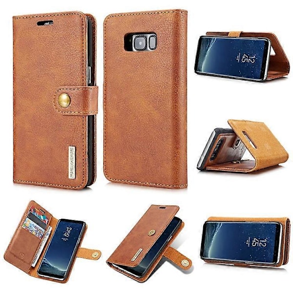 DG.MING Kompatibel med Samsung Galaxy S8 Plus G955 Avtagbart 2 i 1 Anti-repa Plånboksfodral i Spaltläder Brown