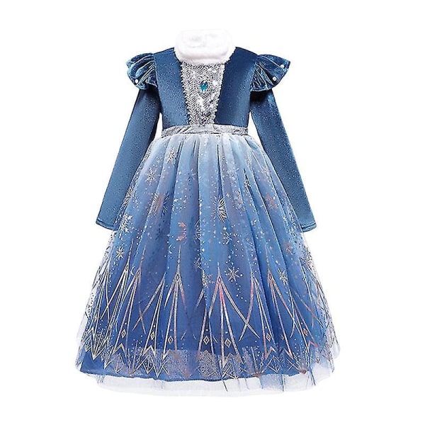 Frozen Winter Elsa Princess Dress Kid Flicka Snow Quee Vestido Cosplay Kläder Elza Halloween Julkostym Elsa 3 3T (Size 110)