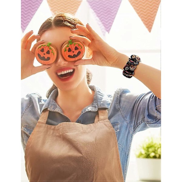 3-pack Kompatibla med Apple Watch Band Halloween Scrunchies 38mm Tyg Mjukt Mönster Tryckt Tygarmband Dam IWatch Elastiska Scrunchy Band 40mm