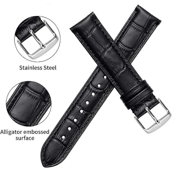 UBIUO Læder Urrem Alligator Korn Kalveskind Udskiftningsrem Rustfrit Stål Spænde Armbånd til Mænd Kvinder - 18mm 19mm 20mm 21mm 22mm 24mm - Sort