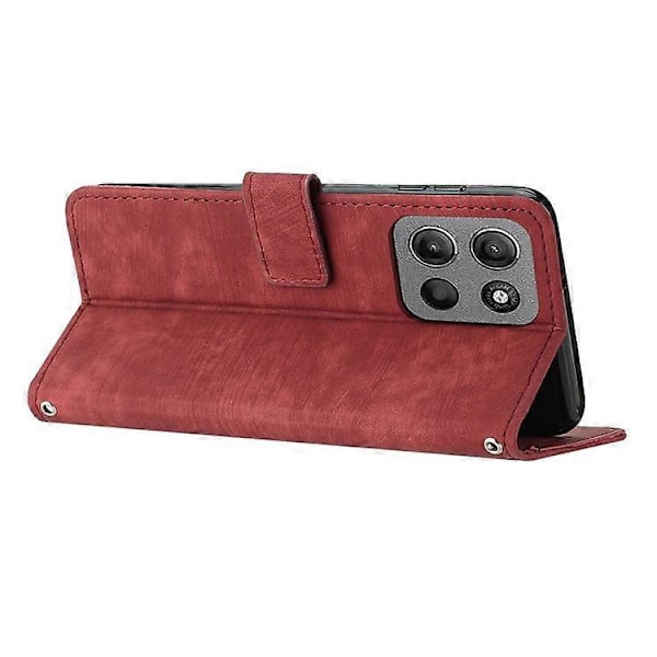 Kompatibel med Motorola Moto G15 4G Etui Prægede Linjer Læder Telefon Cover Foldbart Stativ Red