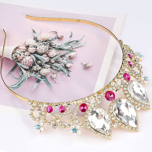 Piger Krystal Tiara Guld Fødselsdagskrone Rapunzel Perle Hårbøjle Til Børn Rhinestone Prinsesse Hårpynt Til Kvinder Rød Ædelsten Bryllup Hårtilbehør Til F