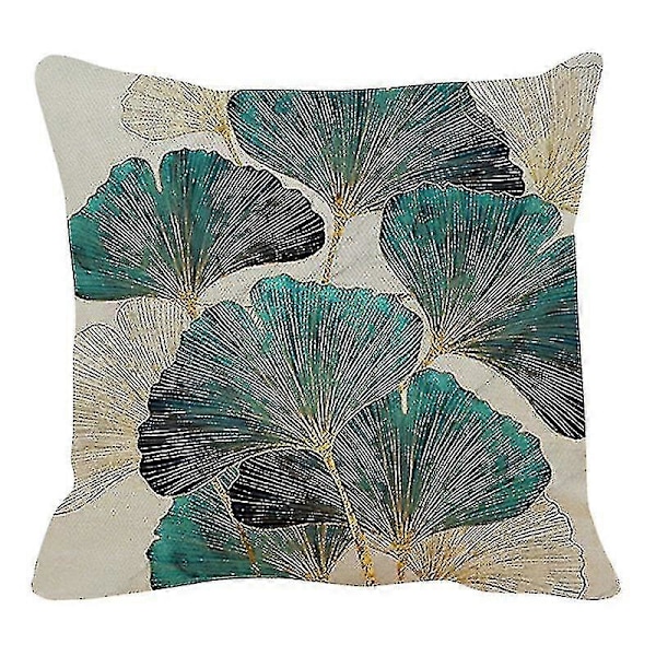 Pudebetræk 45cm X 45cm Sæt Med 4 Grønne Og Guld Blad Dekorativt Pudebetræk 18x18\" Linned Firkantet Pudebetræk Til Udendørs Møbler Have Stue-