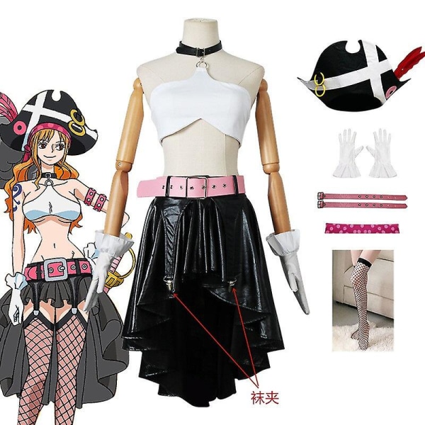 Anime Film Film Röd One Piece Nami Cosplay Kostym Toppkjol Bältesdräkt Anime Nami Battle Suit Cosplay Halloween Kostymer Kvinnor XXL