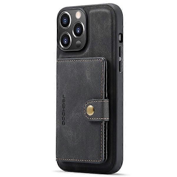 JEEHOOD Yhteensopiva iPhone 14 Pro Retro Iskunkestävä Kotelo Irrotettava 2-in-1 Lompakkokotelo Nahkapäällysteinen Jalusta TPU-suojus Black