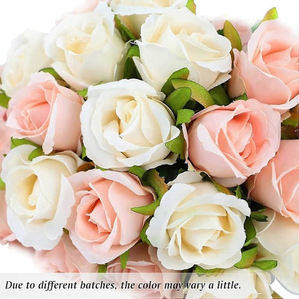 24 Hoveder Kunstige Rose Blomster Buket Silkeblomster Rose til Hjem Brude Bryllupsfest Festival Dekoration (2 Pakker Champagne og Pink)