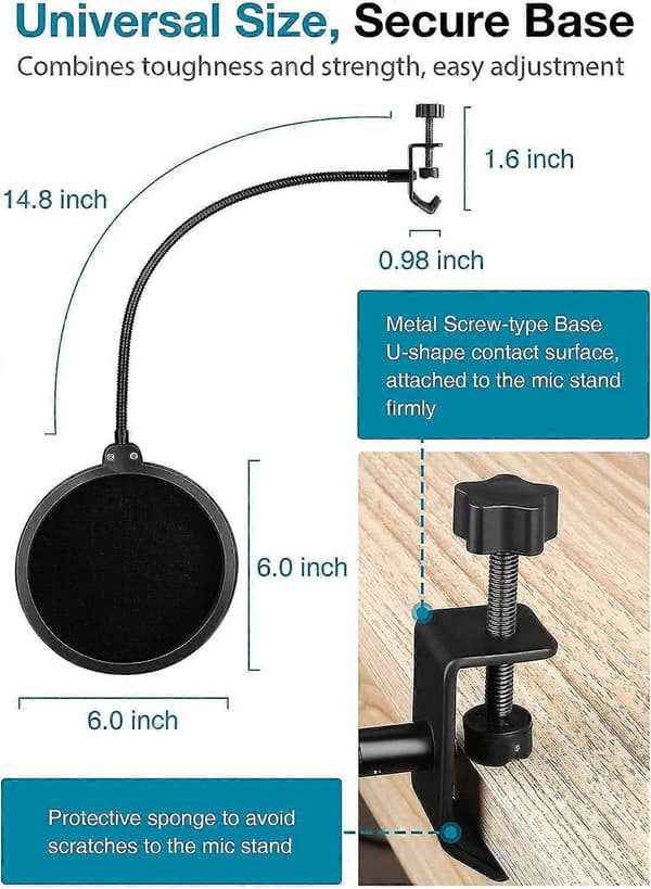 Flexibel Svanhals Mikrofon Pop Filter - Förbättrat Skydd med Stabiliserande Arm