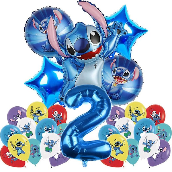 Lilo & Stitch Tema Födelsedagsfest Dekoration Barnleksak Present Latex Aluminiumfolieballong Engångsservis Evenemangstillbehör Balloon Set 2