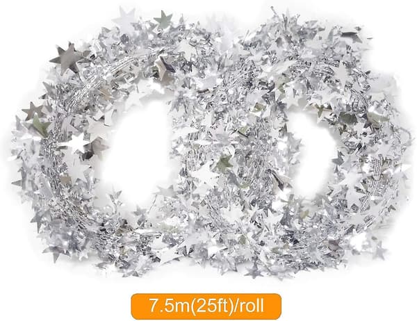 2 Ruller med glitrende stjerne-glitterlenker med ståltråd for juletre, bryllup (gull) bd