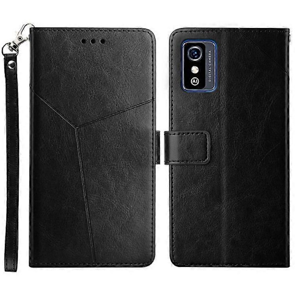 Kompatibelt för ZTE Blade L9 Anti-fingeravtryck Y-formade Linjer Präglat Handrem Magnetiskt PU Läder Ställ Telefonskal med Plånbok Black