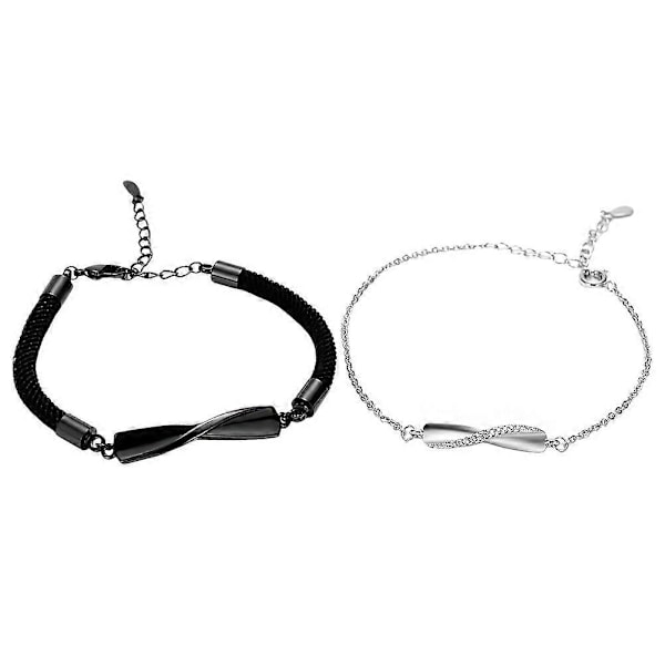 2 stk. Pararmbånd Dekorativ Håndledskæde Valentinsdagsgave (Sort Hvid)
