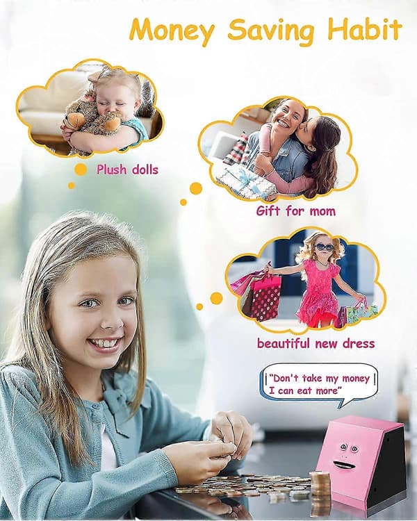 Automatisk sparegris til børn sjov grim sparegris (pink)
