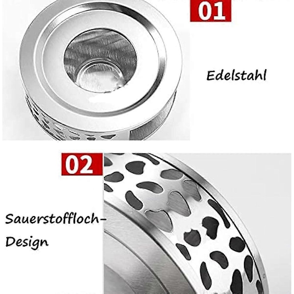 Tevarmer for tekanne, tevarmer i rustfritt stål med telysholder, tebase, varmebestandige tekanner, egnet for alle tekanner og tesett, kaffe