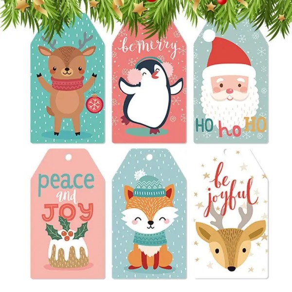 60 st God Julklappar Inslagningsetiketter Pappersetiketter Julgran Hängetikett Navidad nyår Fest Presentkortsdekorationer style 4