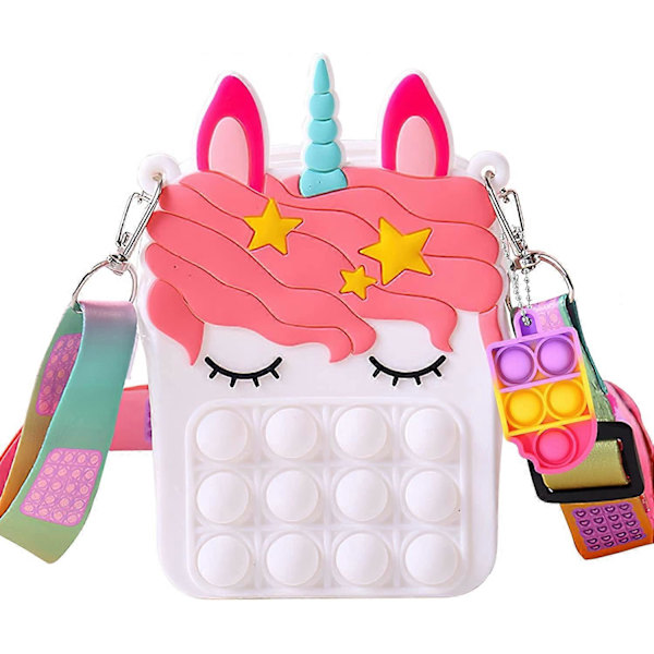 Pop Purse Fidget Leksaker för Flickor, Söt Sensorisk Leksak Pop Fidget Väska med Pop Nyckelring, Crossbody Liten Väska Pop Axelväska