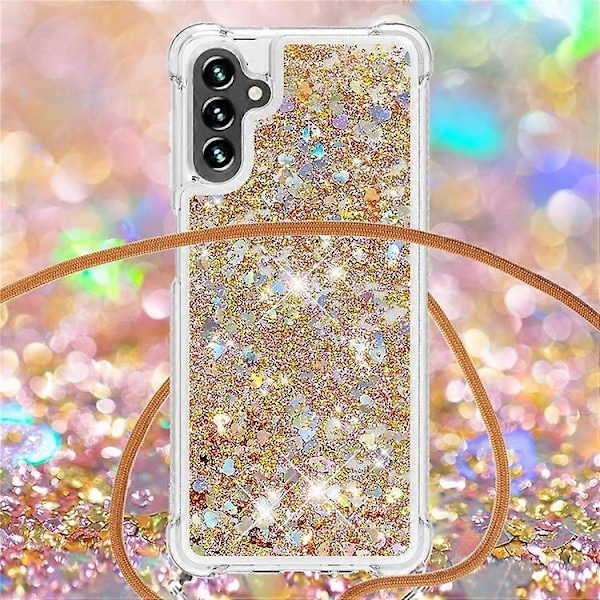 YB Quicksand Series-4 Telefonfodral Kompatibelt För Samsung Galaxy A34 5G Flytande Kvicksand Stötsäkert TPU-skal med Snodd Gold