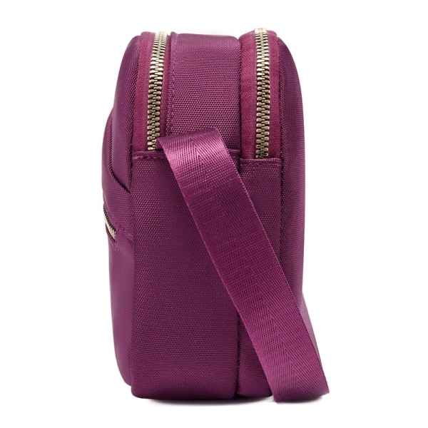 Mini Canvas Messenger Bag Lommebok Clutch Nylon Glidelås Purple